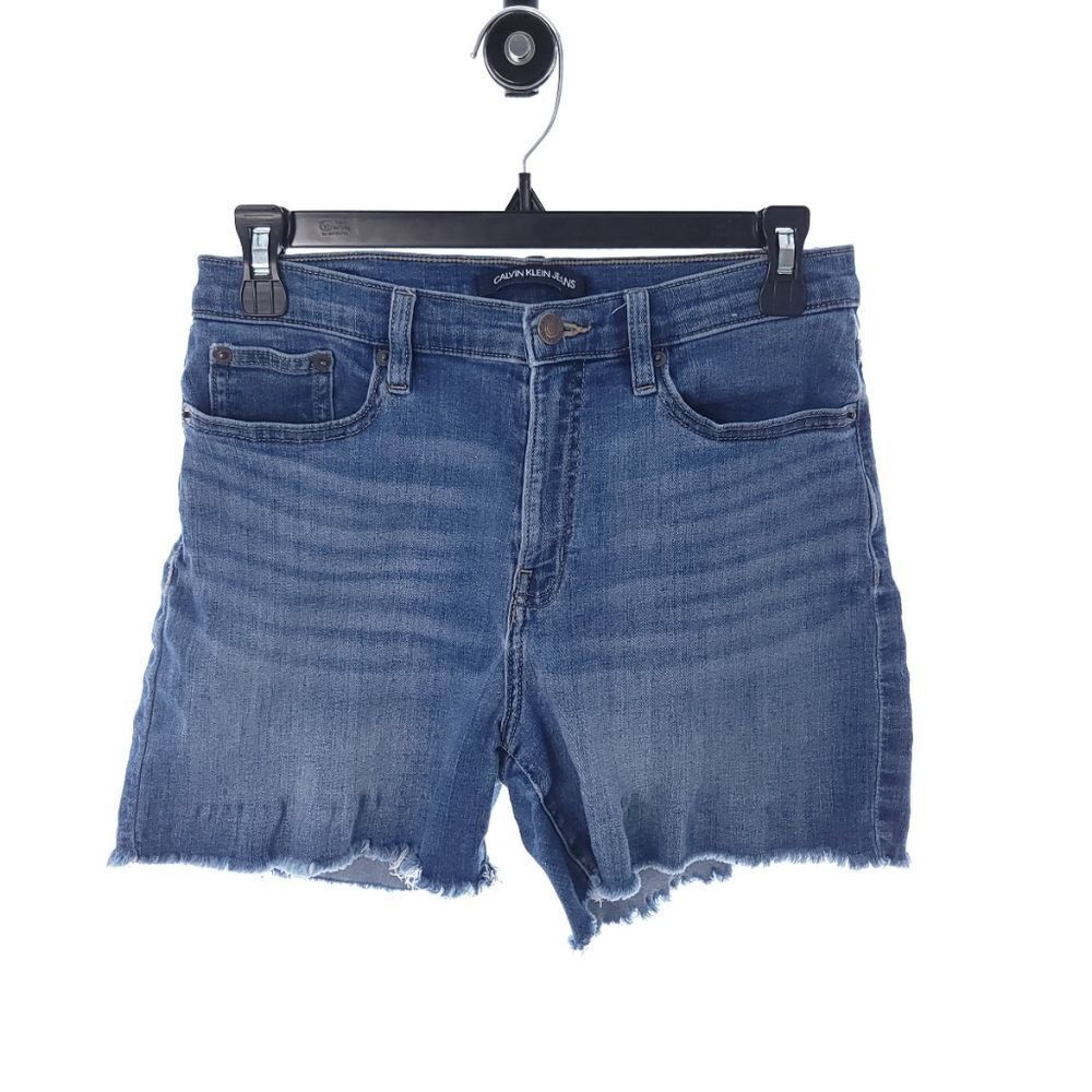 Calvin Klein Jeans High Rise Women's 6/28 Solid Blue Raw Hem Denim Jean Shorts
